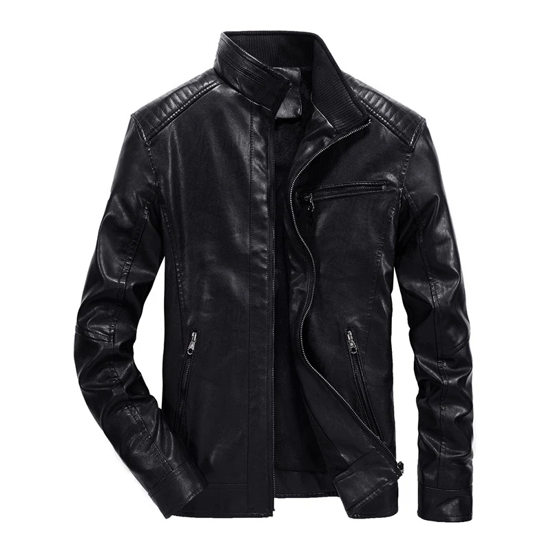 Herren schmal geschnittenes Kunstleder-Blouson mit hochschließendem Stehkragen und Schultersteppung Drune