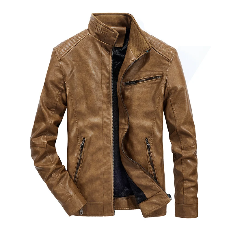 Herren schmal geschnittenes Kunstleder-Blouson mit hochschließendem Stehkragen und Schultersteppung Drune