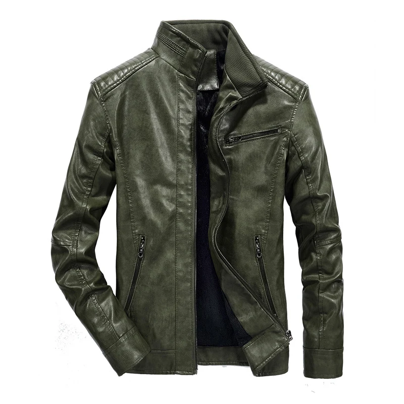 Herren schmal geschnittenes Kunstleder-Blouson mit hochschließendem Stehkragen und Schultersteppung Drune