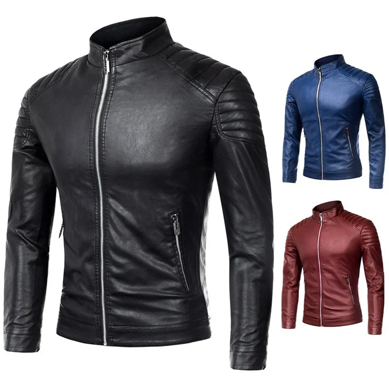 Herren schlankes Biker-Blouson aus glattem Leder mit gesteppter Schulterpartie und Stehkragen Drune