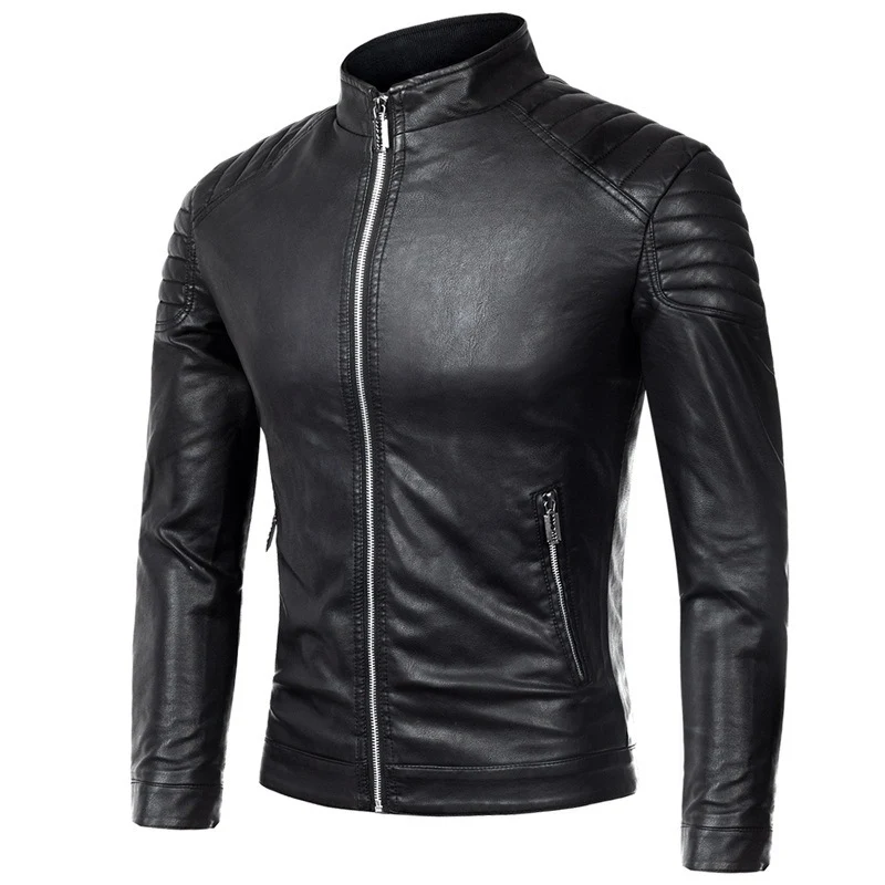 Herren schlankes Biker-Blouson aus glattem Leder mit gesteppter Schulterpartie und Stehkragen Drune