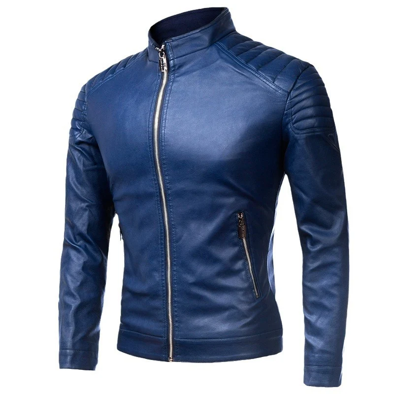 Herren schlankes Biker-Blouson aus glattem Leder mit gesteppter Schulterpartie und Stehkragen Drune