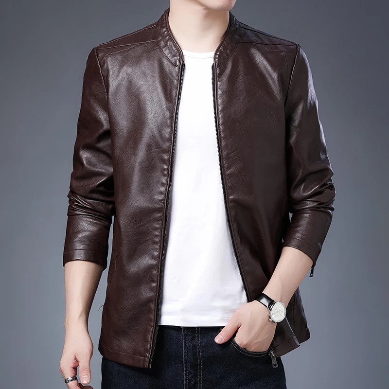 Herren schlanker Lederoptik-Blouson im Aviator-Minimalstil mit Stehkragen und Reißverschlussärmeln Drune