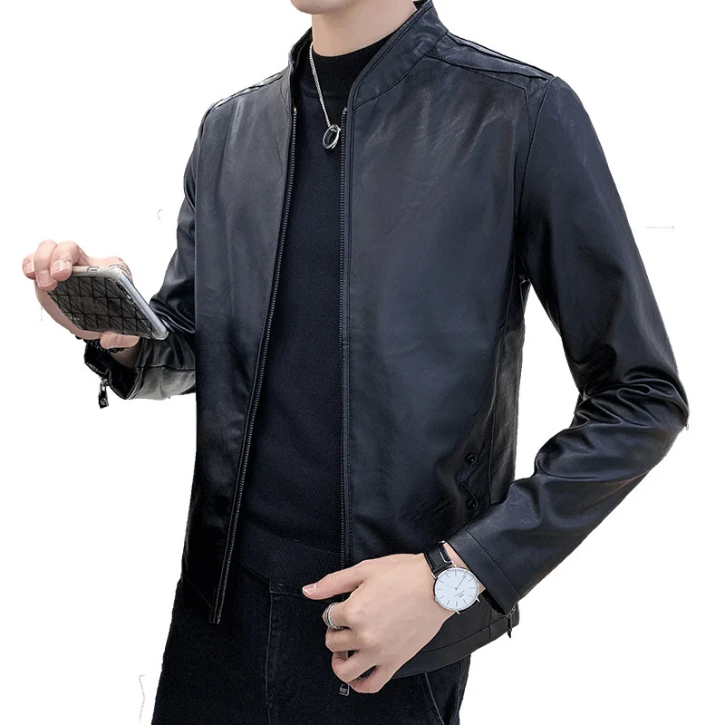 Herren schlanker Kunstlederblouson mit Stehkragen und Zweiwege-Reißverschluss Drune