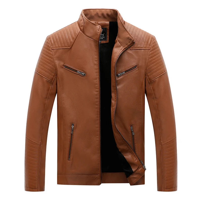 Herren schlanker Kunstleder-Moto-Blouson mit gesteppten Schulter- und Ärmelpaneelen Drune