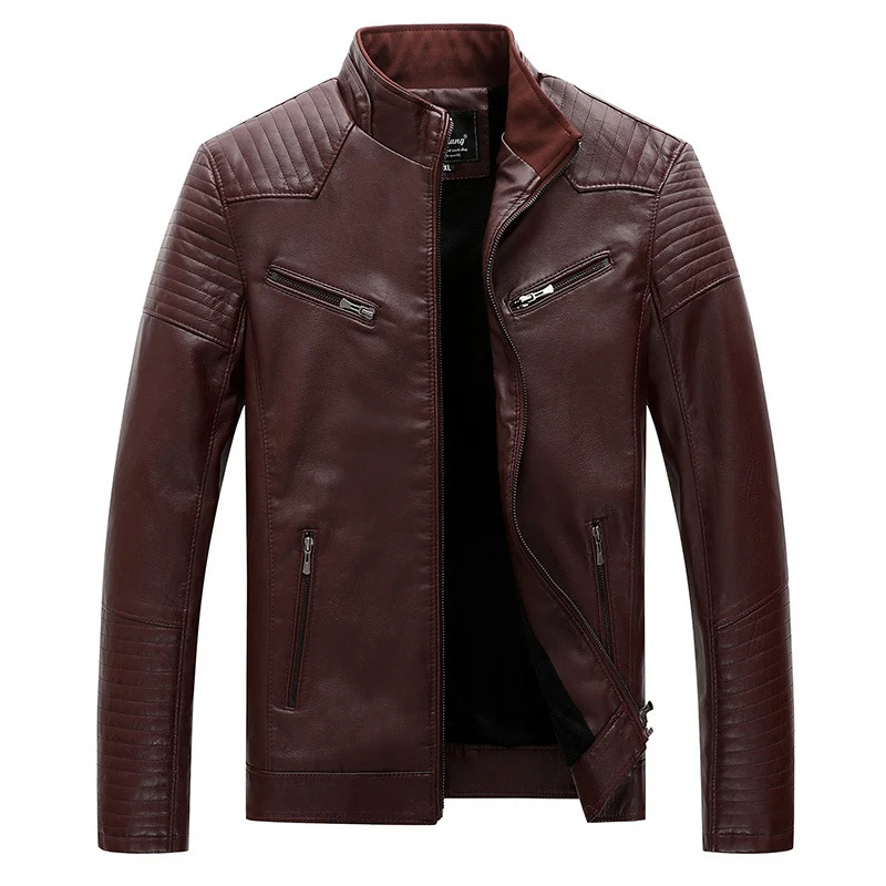 Herren schlanker Kunstleder-Moto-Blouson mit gesteppten Schulter- und Ärmelpaneelen Drune