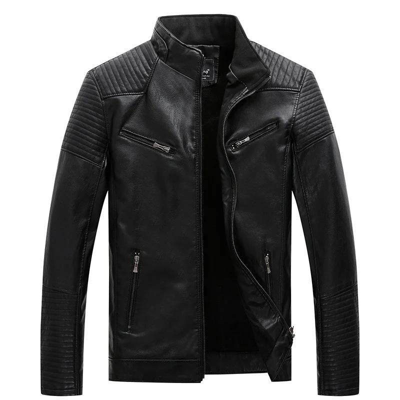Herren schlanker Kunstleder-Moto-Blouson mit gesteppten Schulter- und Ärmelpaneelen Drune