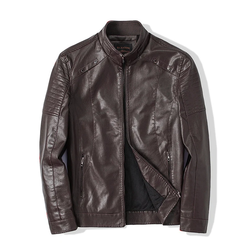 Herren schlanker Kunstleder-Moto-Blouson mit ergonomischen Nähten und Stehkragen Drune