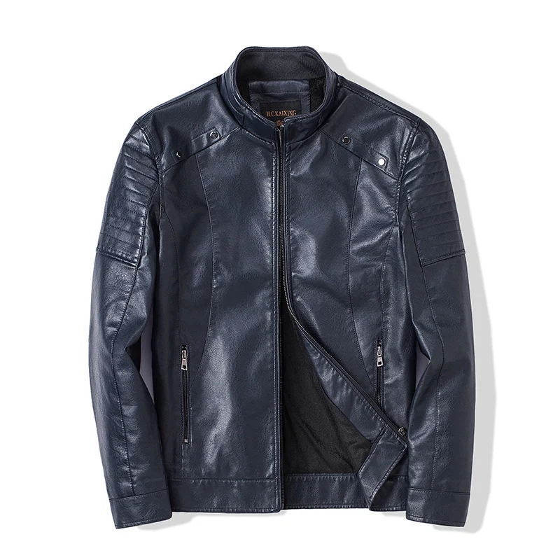 Herren schlanker Kunstleder-Moto-Blouson mit ergonomischen Nähten und Stehkragen Drune