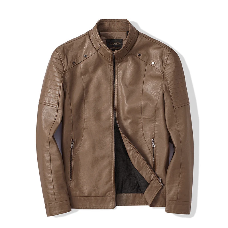 Herren schlanker Kunstleder-Moto-Blouson mit ergonomischen Nähten und Stehkragen Drune