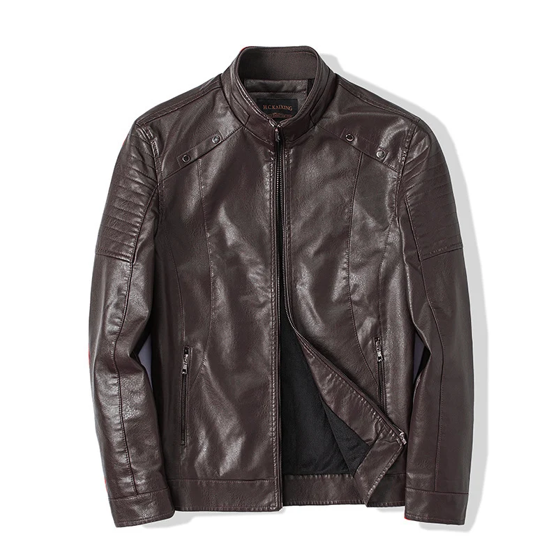 Herren schlanker Kunstleder-Moto-Blouson mit ergonomischen Nähten und Stehkragen Drune
