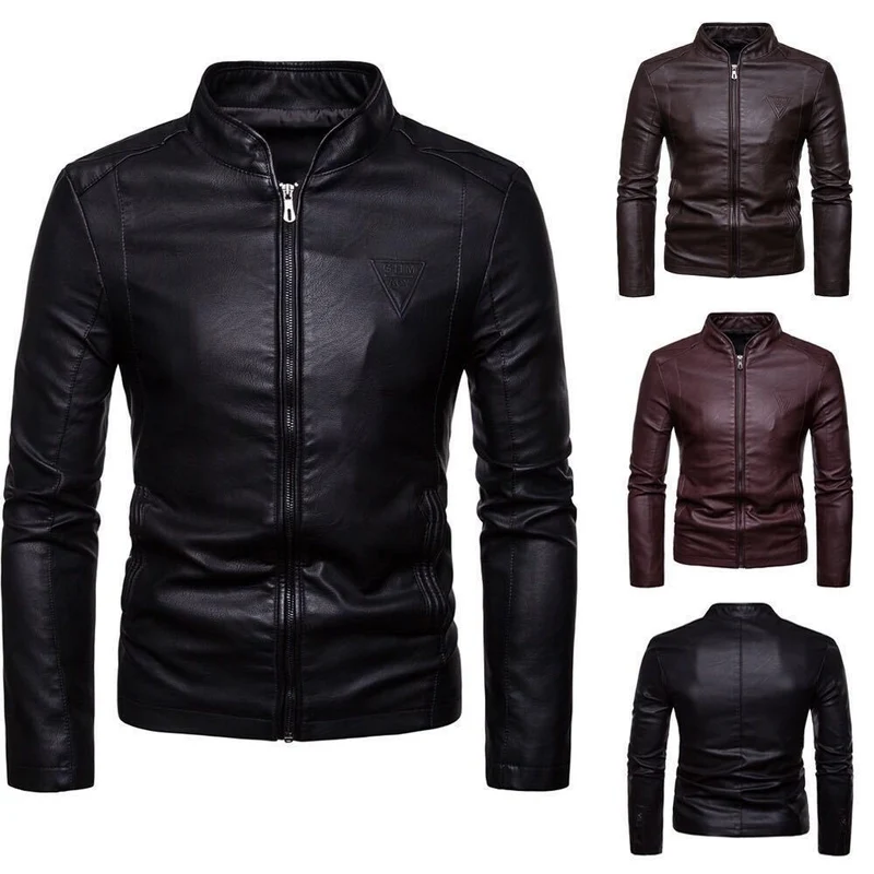 Herren Schlanker Kunstleder-Moto-Blouson mit ergonomischen Nähten und geprägtem Markenlogo Drune