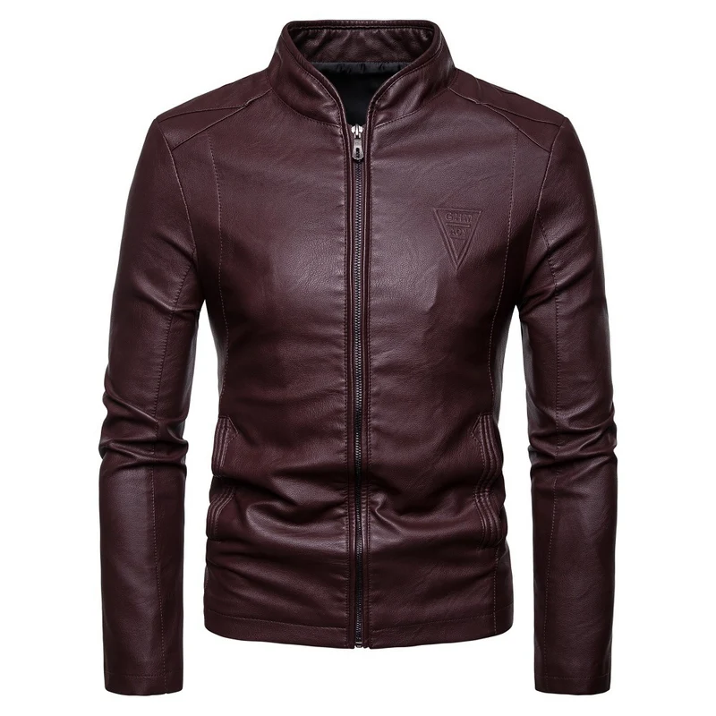 Herren Schlanker Kunstleder-Moto-Blouson mit ergonomischen Nähten und geprägtem Markenlogo Drune