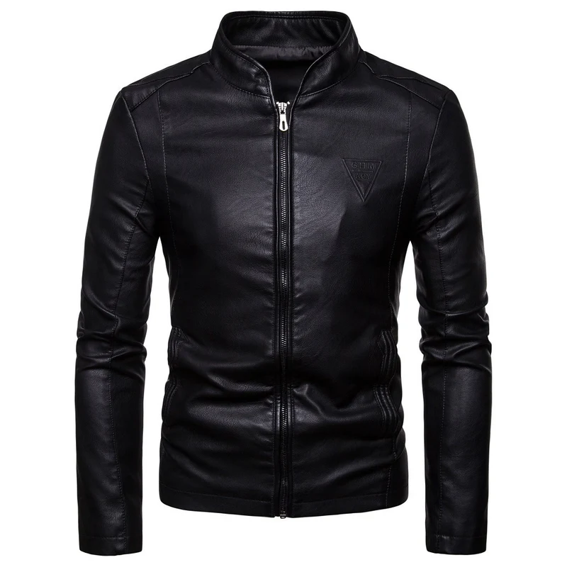 Herren Schlanker Kunstleder-Moto-Blouson mit ergonomischen Nähten und geprägtem Markenlogo Drune