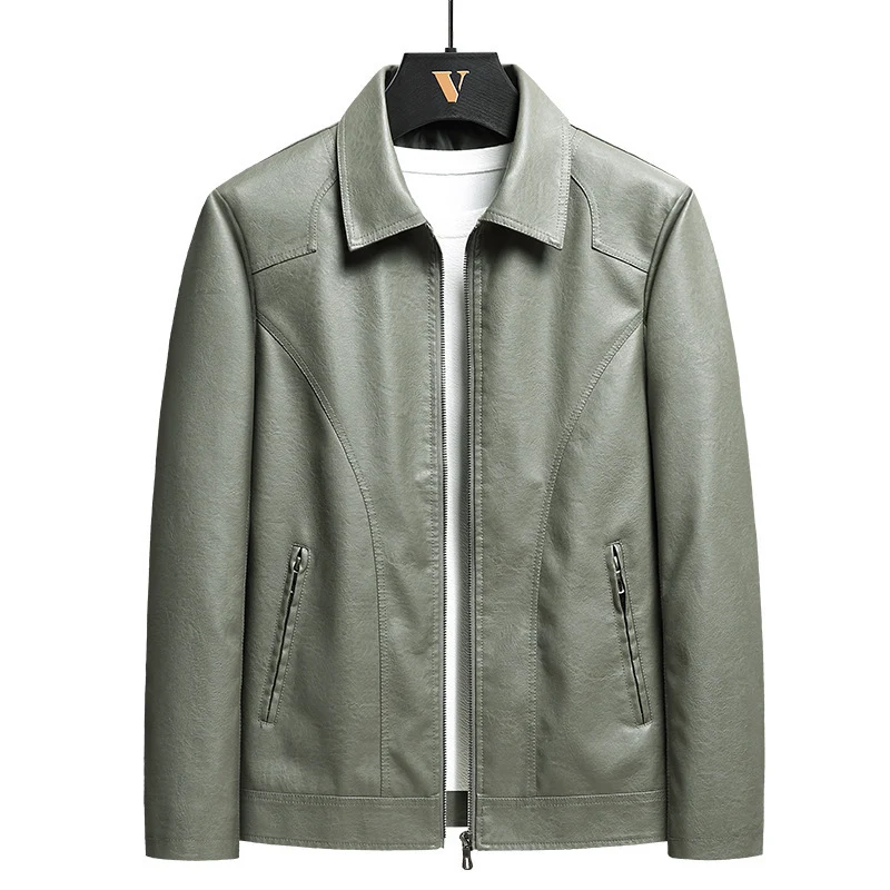 Herren schlanker Kunstleder-Fliegerblouson mit Hemdkragen und ergonomischen Nahtdetails Drune