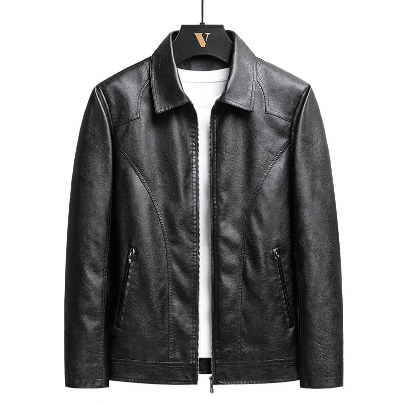 Herren schlanker Kunstleder-Fliegerblouson mit Hemdkragen und ergonomischen Nahtdetails Drune