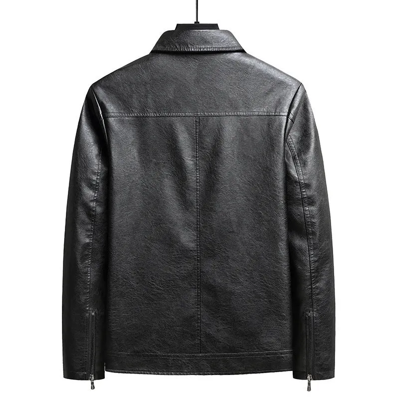 Herren schlanker Kunstleder-Fliegerblouson mit Hemdkragen und ergonomischen Nahtdetails Drune