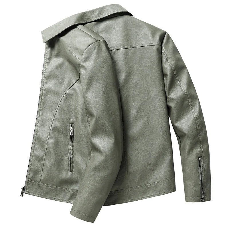 Herren schlanker Kunstleder-Fliegerblouson mit Hemdkragen und ergonomischen Nahtdetails Drune