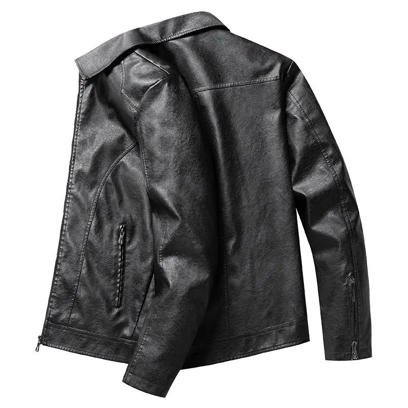 Herren schlanker Kunstleder-Fliegerblouson mit Hemdkragen und ergonomischen Nahtdetails Drune