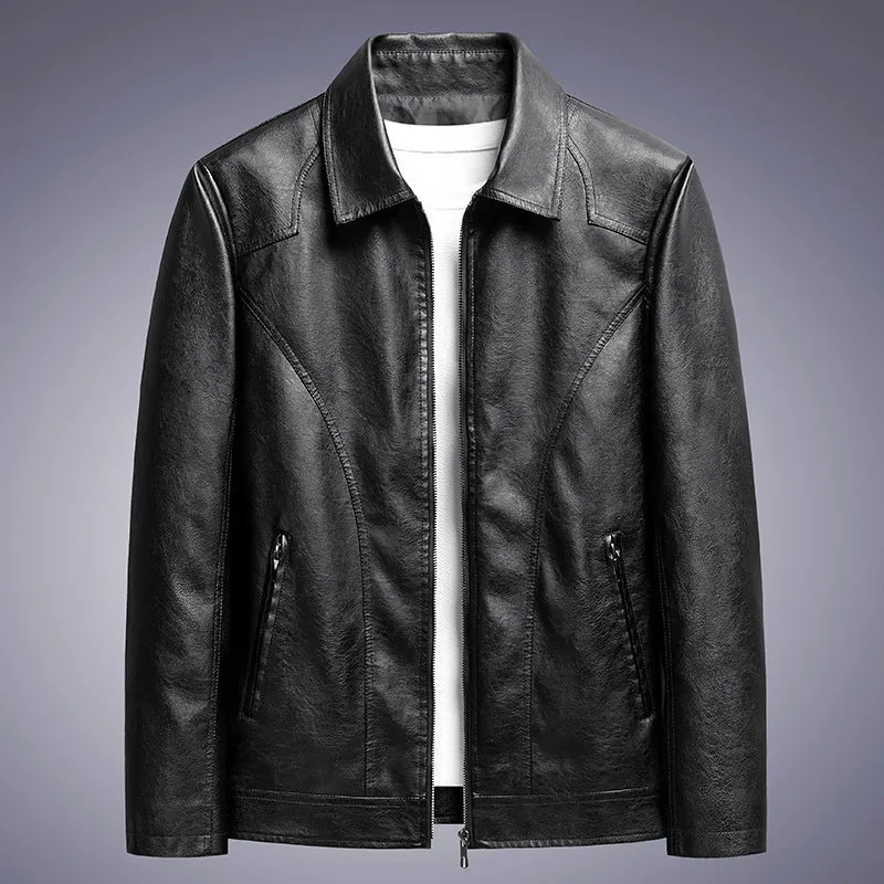 Herren schlanker Kunstleder-Fliegerblouson mit Hemdkragen und ergonomischen Nahtdetails Drune