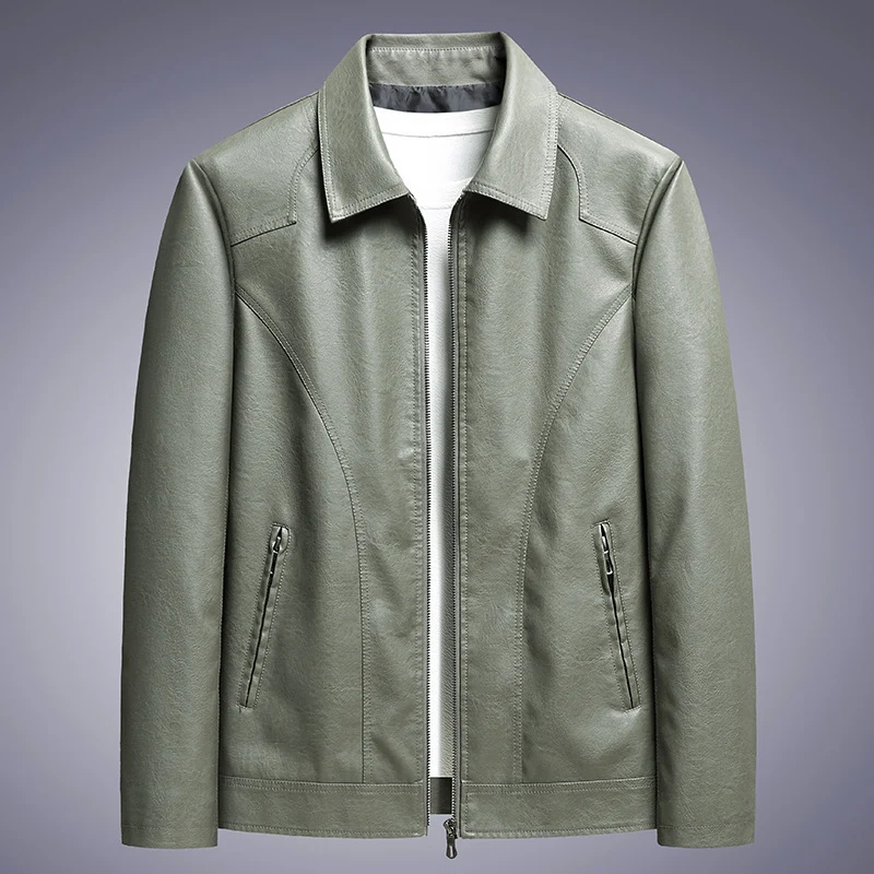 Herren schlanker Kunstleder-Fliegerblouson mit Hemdkragen und ergonomischen Nahtdetails Drune