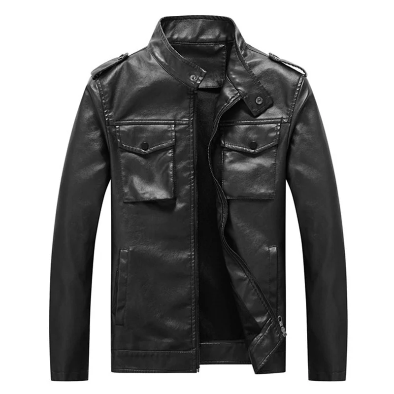 Herren schlanker Kunstleder‑Fieldblouson mit Stehkragen, Brustpattentaschen und Reißverschluss Drune