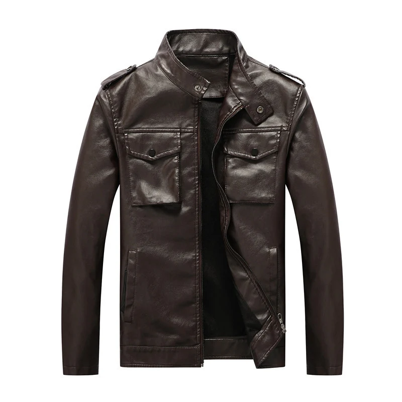 Herren schlanker Kunstleder‑Fieldblouson mit Stehkragen, Brustpattentaschen und Reißverschluss Drune
