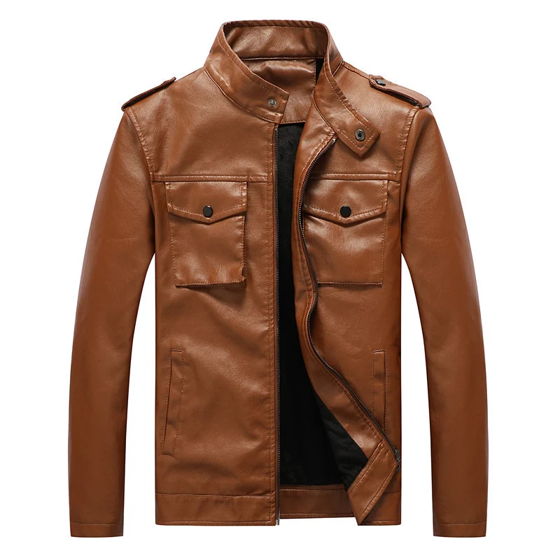 Herren schlanker Kunstleder‑Fieldblouson mit Stehkragen, Brustpattentaschen und Reißverschluss Drune