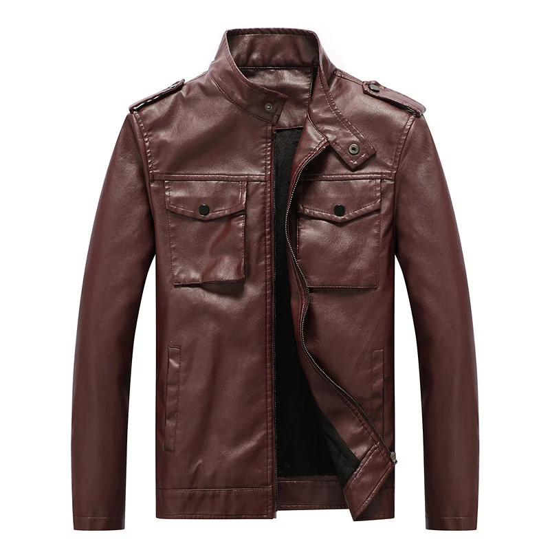 Herren schlanker Kunstleder‑Fieldblouson mit Stehkragen, Brustpattentaschen und Reißverschluss Drune