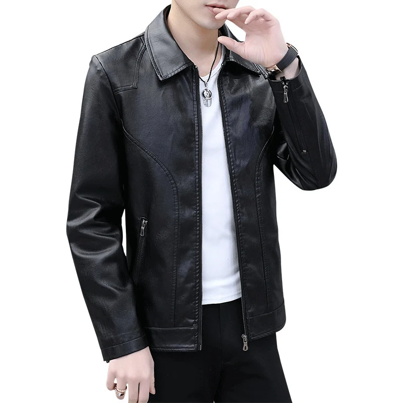 Herren schlanker Kunstleder-Blouson mit Hemdkragen und ergonomischer Schultersteppung Drune