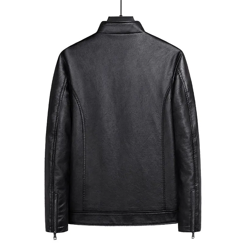 Herren Schlanker Kunstleder‑Blouson im Urban‑Moto‑Minimalstil mit Stehkragen und verdecktem Reißverschluss Drune