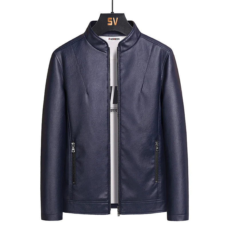 Herren Schlanker Kunstleder‑Blouson im Urban‑Moto‑Minimalstil mit Stehkragen und verdecktem Reißverschluss Drune