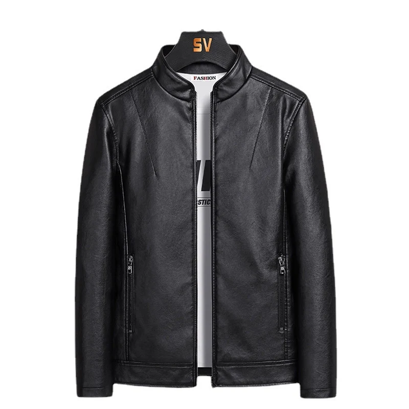 Herren Schlanker Kunstleder‑Blouson im Urban‑Moto‑Minimalstil mit Stehkragen und verdecktem Reißverschluss Drune