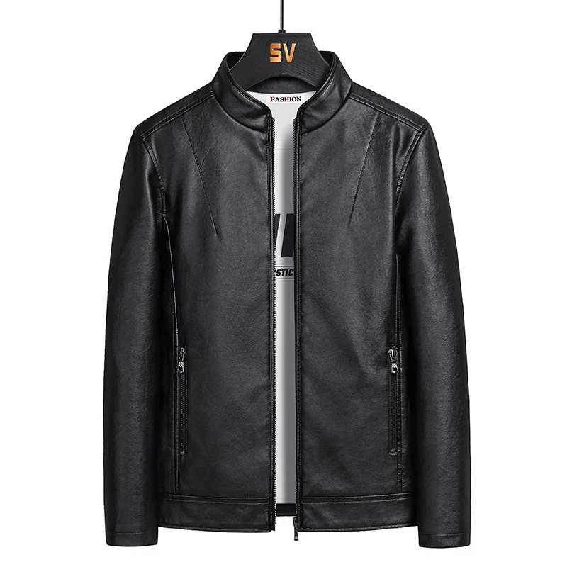 Herren Schlanker Kunstleder‑Blouson im Urban‑Moto‑Minimalstil mit Stehkragen und verdecktem Reißverschluss Drune