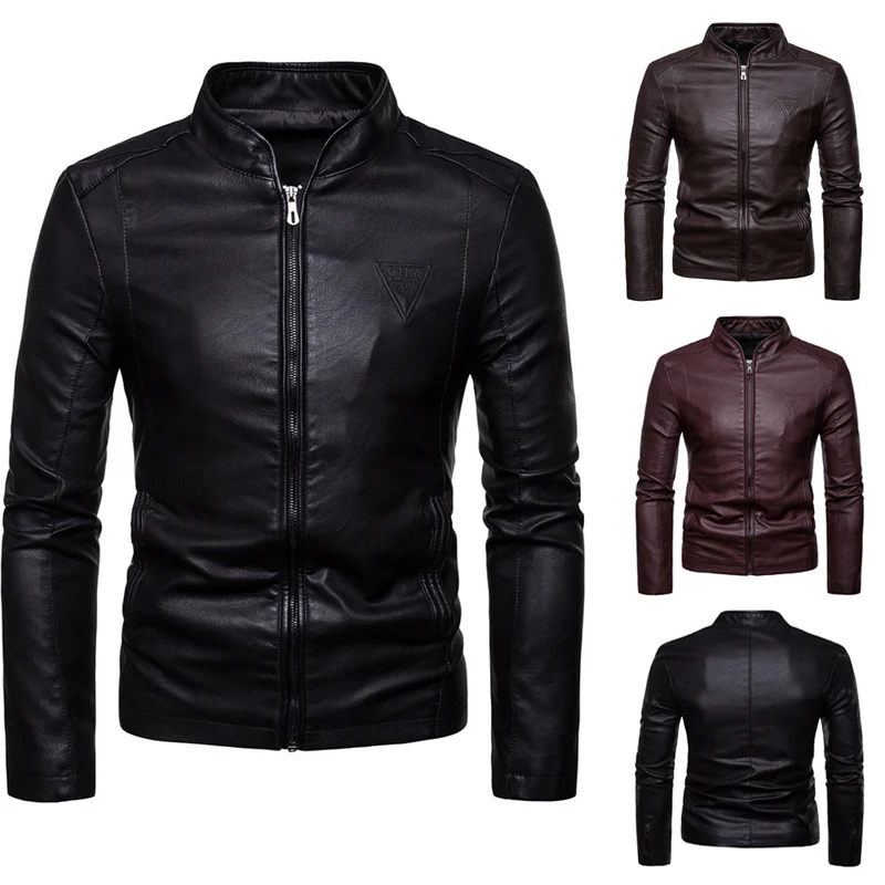Herren schlanker Kunstleder-Blouson im Racer‑Look mit Stehkragen und verdecktem Reißverschluss Drune