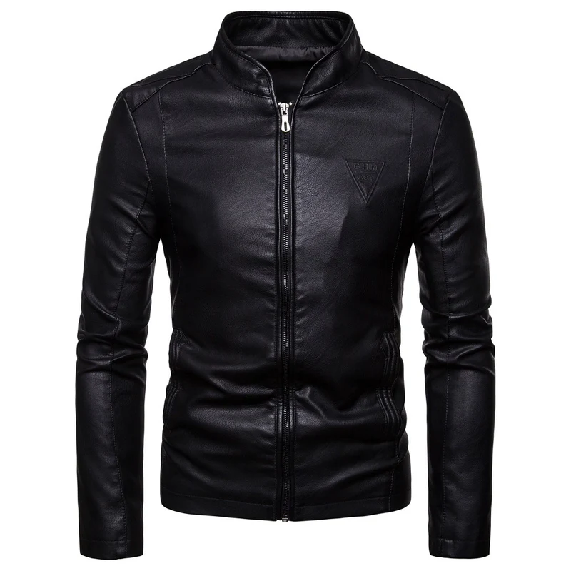 Herren schlanker Kunstleder-Blouson im Racer‑Look mit Stehkragen und verdecktem Reißverschluss Drune