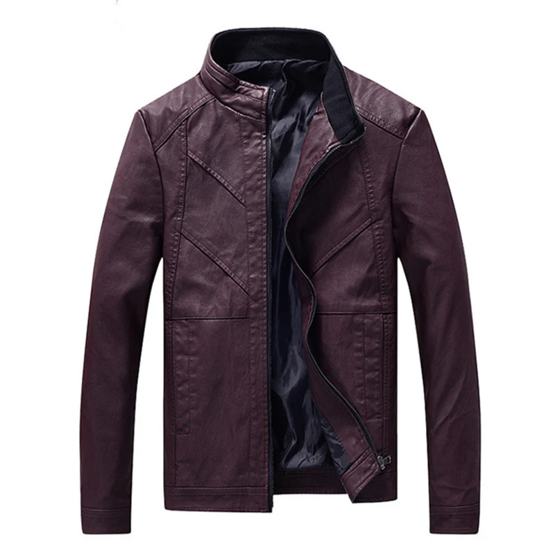 Herren schlanke Kunstleder-Motojacke mit Stehkragen, ergonomischer Nahtführung und leichter Thermofütterung Drune