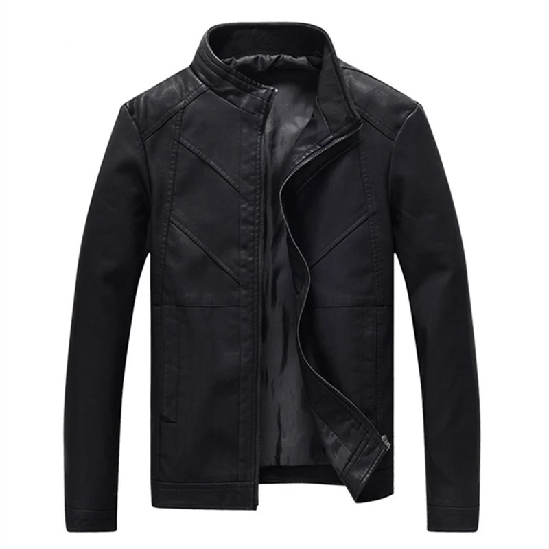Herren schlanke Kunstleder-Motojacke mit Stehkragen, ergonomischer Nahtführung und leichter Thermofütterung Drune