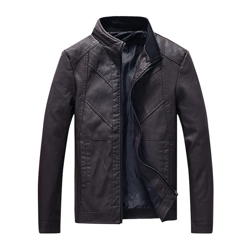 Herren schlanke Kunstleder-Motojacke mit Stehkragen, ergonomischer Nahtführung und leichter Thermofütterung Drune