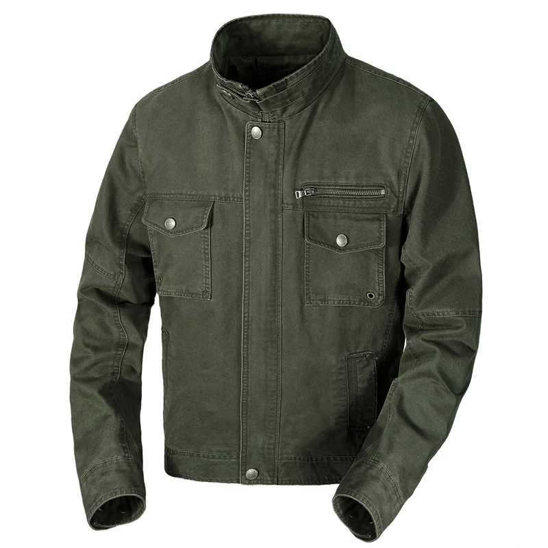Herren schlanke Canvas-Fieldjacke mit militärischer Taschendetailierung und Stehkragen Drune