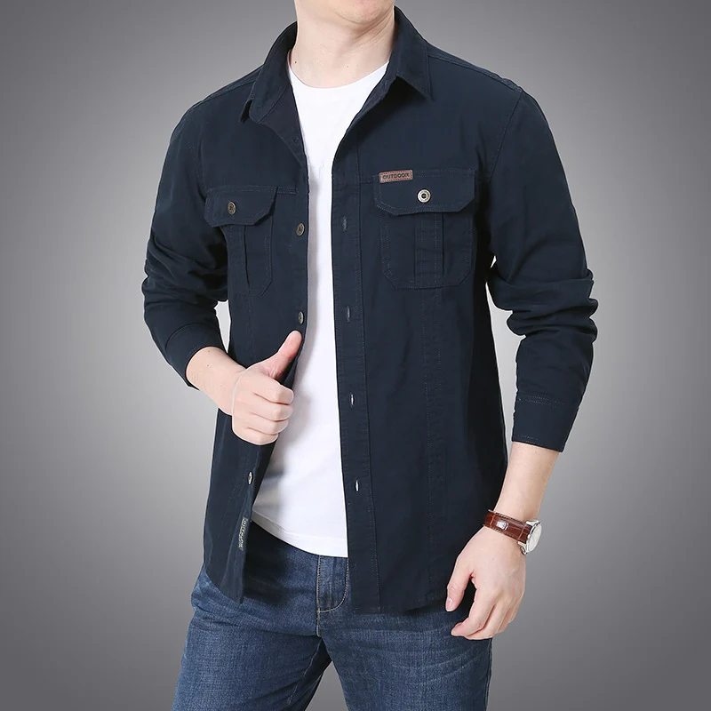 Herren robustes Overshirt aus Baumwoll-Canvas mit Brustpattentaschen Drune