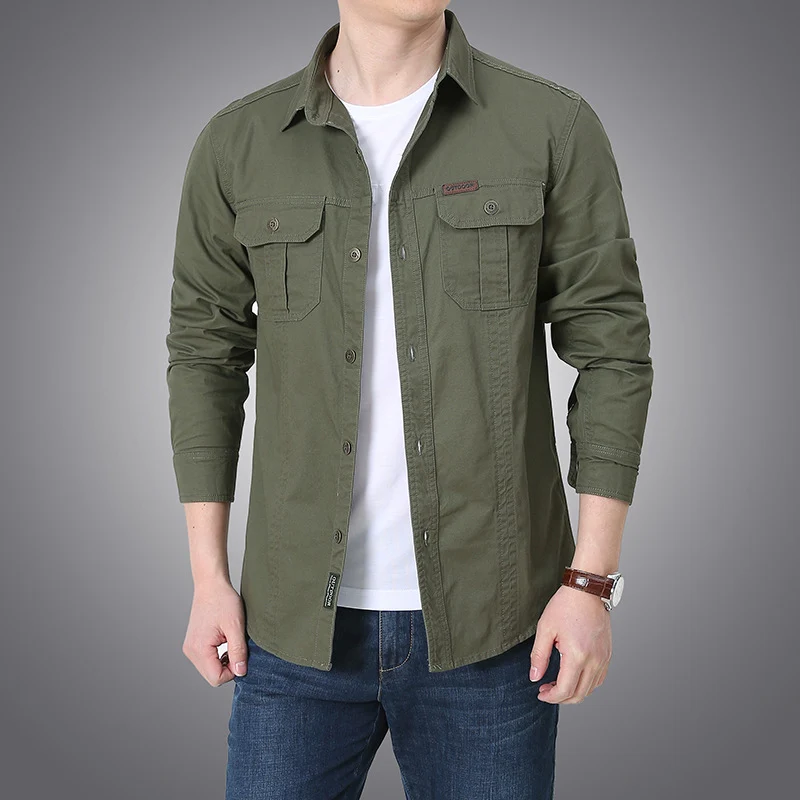 Herren robustes Overshirt aus Baumwoll-Canvas mit Brustpattentaschen Drune