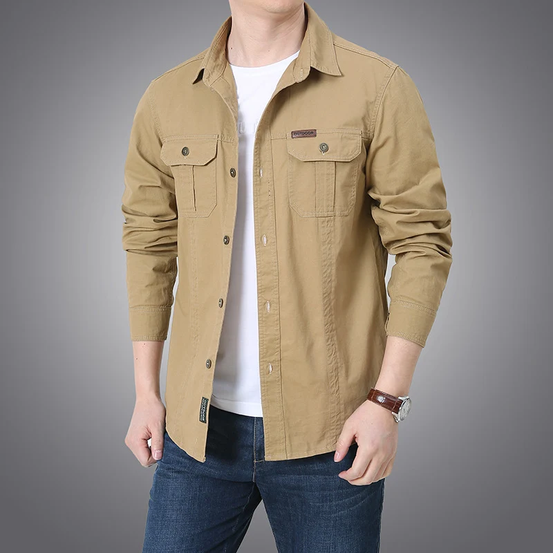 Herren robustes Overshirt aus Baumwoll-Canvas mit Brustpattentaschen Drune