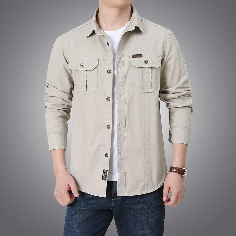 Herren robustes Overshirt aus Baumwoll-Canvas mit Brustpattentaschen Drune