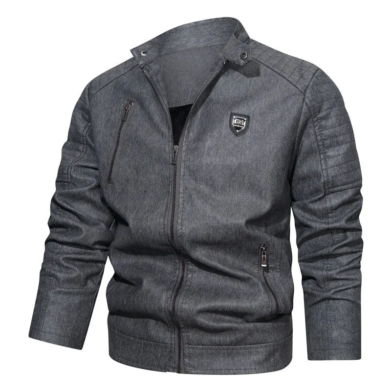 Herren robustes Denim‑Look Fieldblouson mit gesteppter Schulterpartie und Reißverschlussdetails Drune