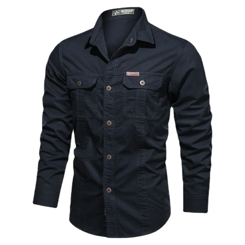 Herren robustes Canvas-Workerhemd mit Brustpattentaschen und Hemdkragen Drune