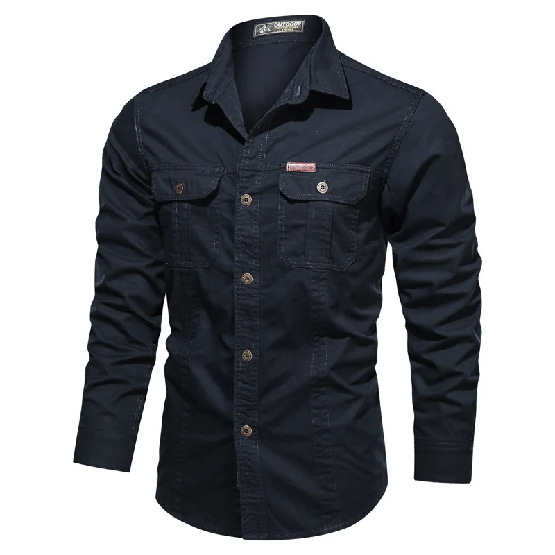 Herren robustes Canvas-Workerhemd mit Brustpattentaschen und Hemdkragen Drune