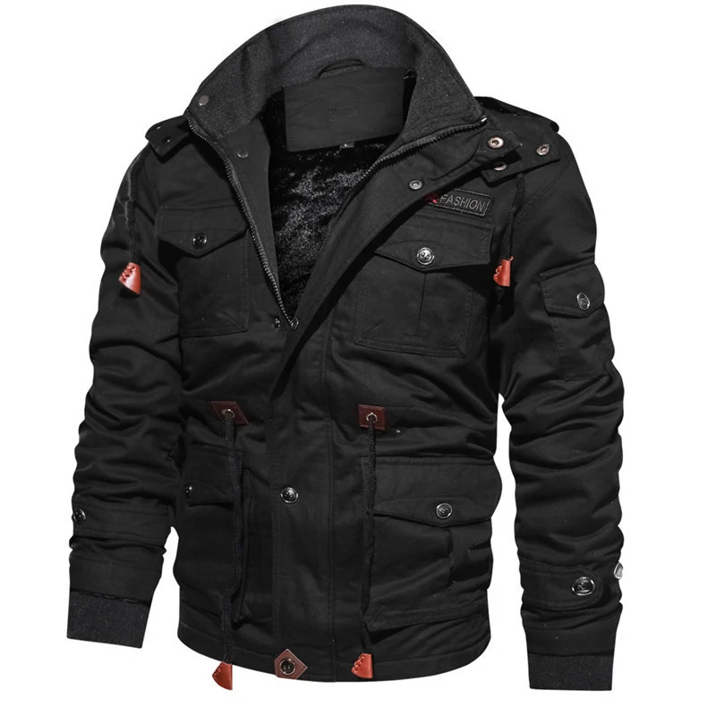 Herren robustes Canvas-Utility-Parka mit Teddyfleece-Innenfutter, Kordeltaille und Multi-Taschen Drune