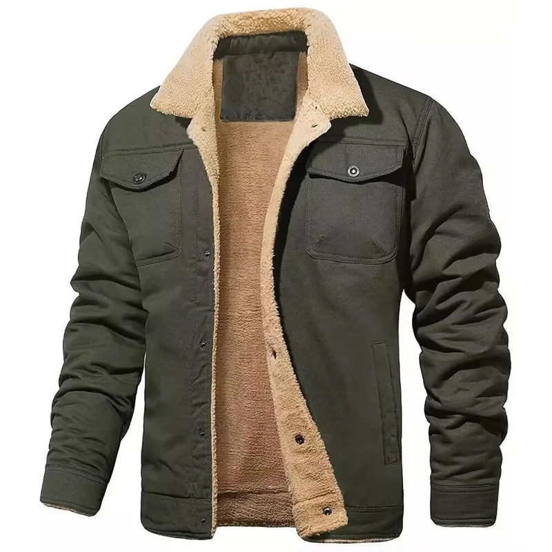 Herren robustes Canvas-Blouson mit durchgehendem Sherpa-Innenfutter und Hemdkragen Drune