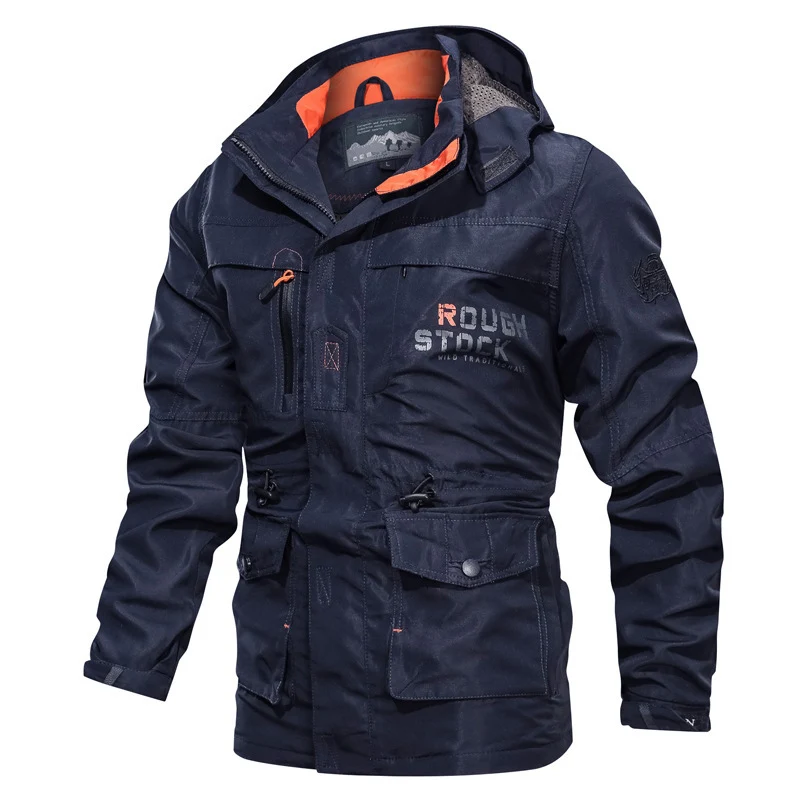 Herren robuster Utility-Parka mit Kapuze, Multifunktionstaschen und Taillenregulierung Drune